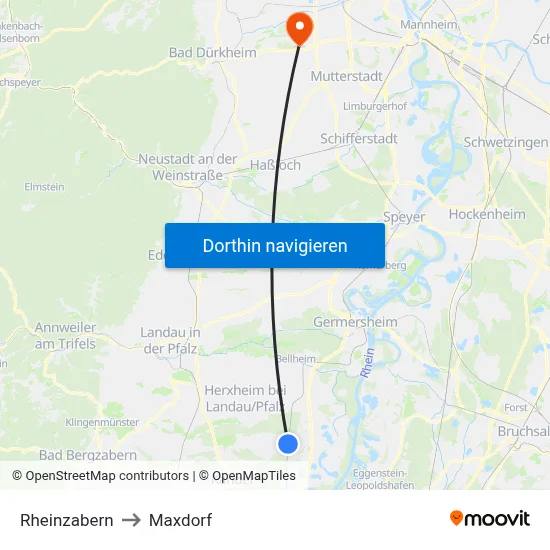 Rheinzabern to Maxdorf map