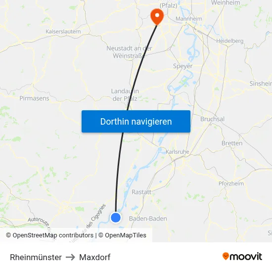 Rheinmünster to Maxdorf map