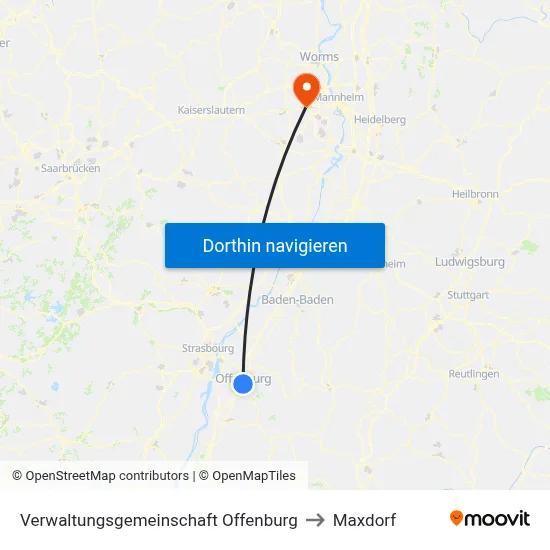 Verwaltungsgemeinschaft Offenburg to Maxdorf map