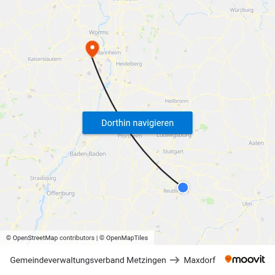 Gemeindeverwaltungsverband Metzingen to Maxdorf map