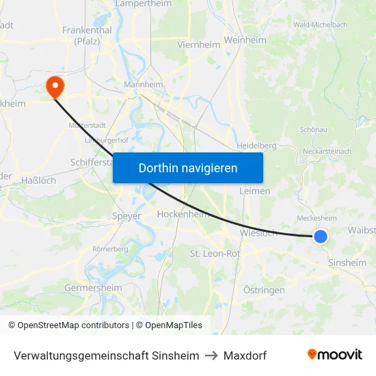 Verwaltungsgemeinschaft Sinsheim to Maxdorf map