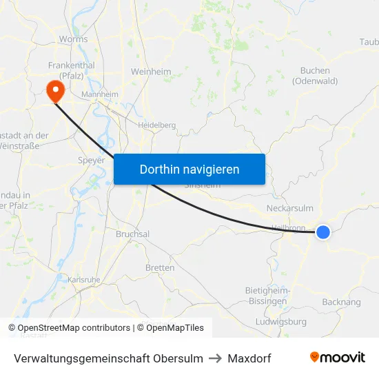 Verwaltungsgemeinschaft Obersulm to Maxdorf map