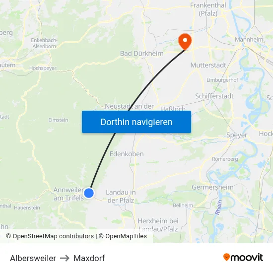 Albersweiler to Maxdorf map