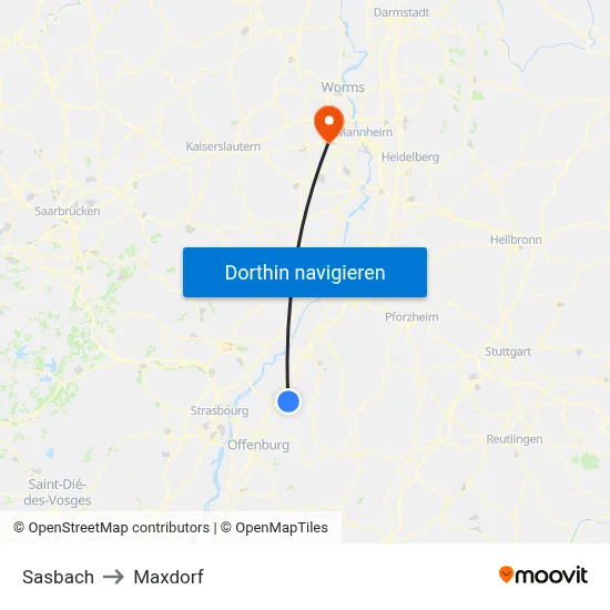 Sasbach to Maxdorf map