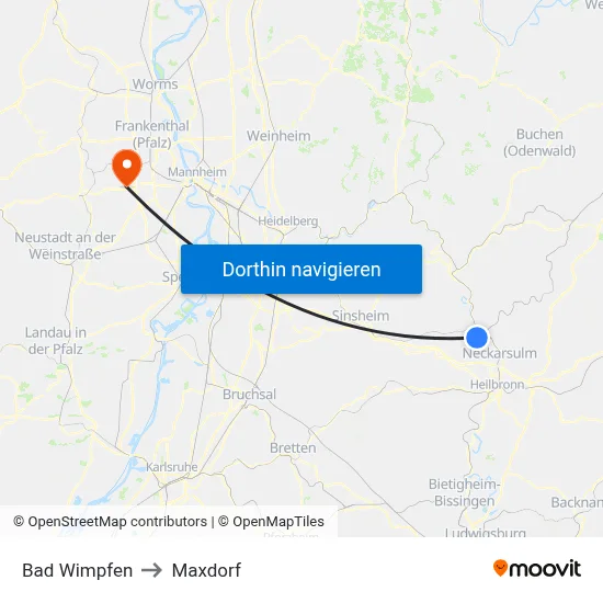Bad Wimpfen to Maxdorf map