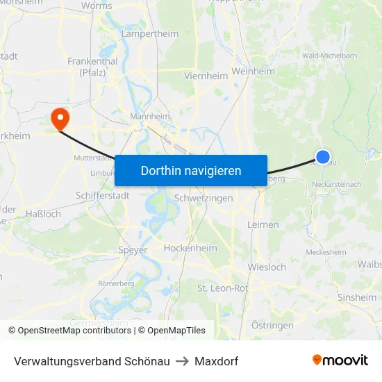 Verwaltungsverband Schönau to Maxdorf map