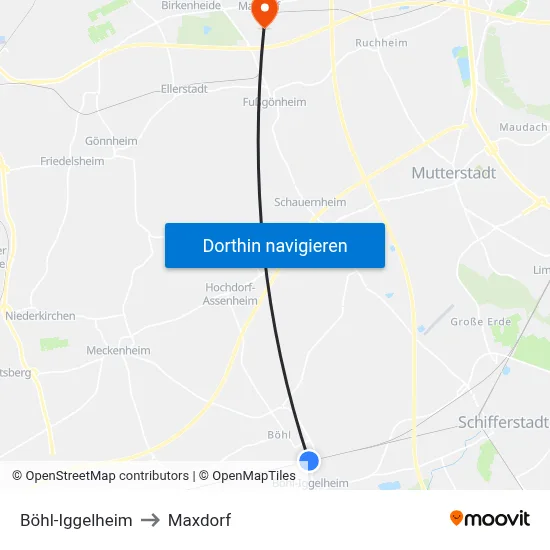 Böhl-Iggelheim to Maxdorf map