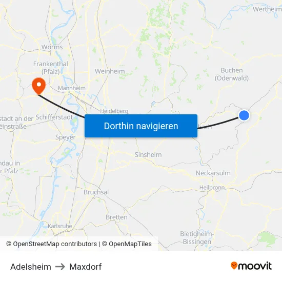 Adelsheim to Maxdorf map
