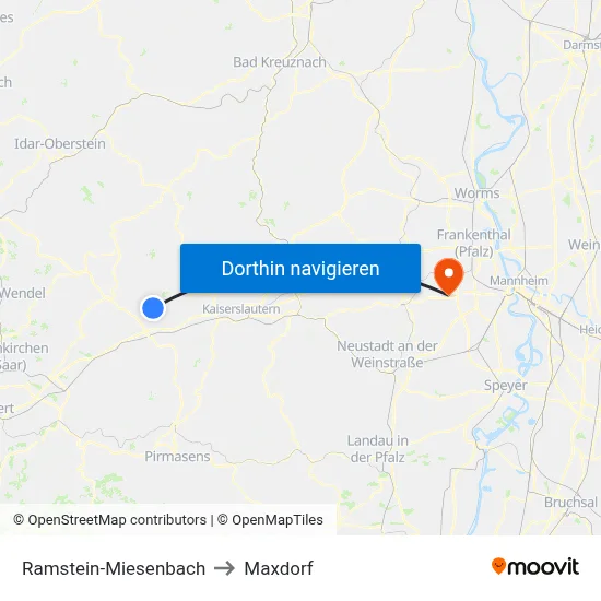 Ramstein-Miesenbach to Maxdorf map