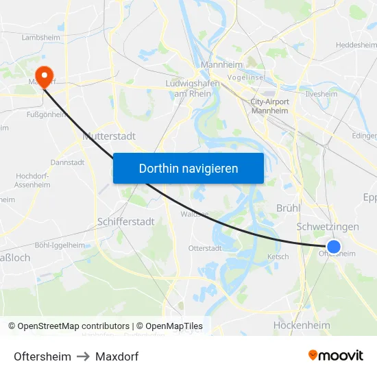Oftersheim to Maxdorf map