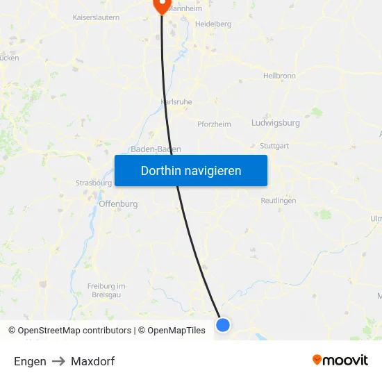 Engen to Maxdorf map