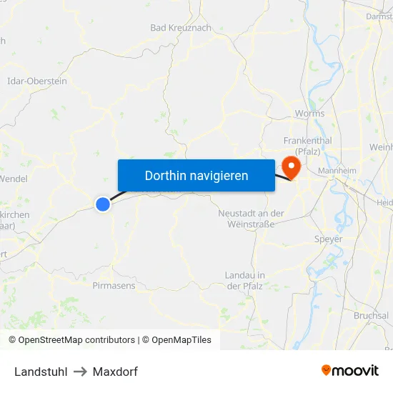 Landstuhl to Maxdorf map