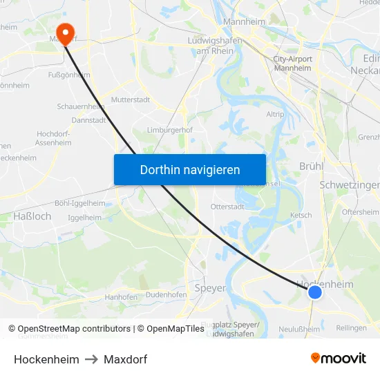 Hockenheim to Maxdorf map