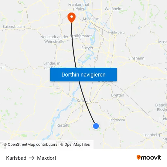 Karlsbad to Maxdorf map