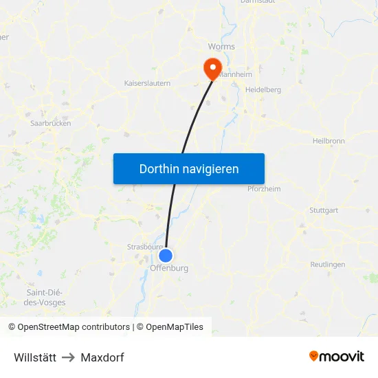 Willstätt to Maxdorf map