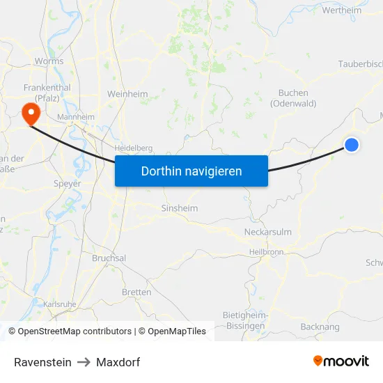 Ravenstein to Maxdorf map