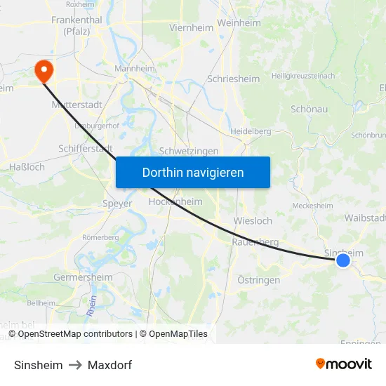 Sinsheim to Maxdorf map