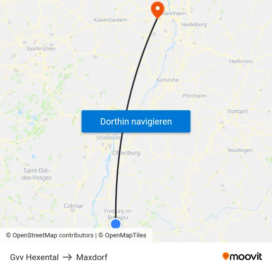 Gvv Hexental to Maxdorf map