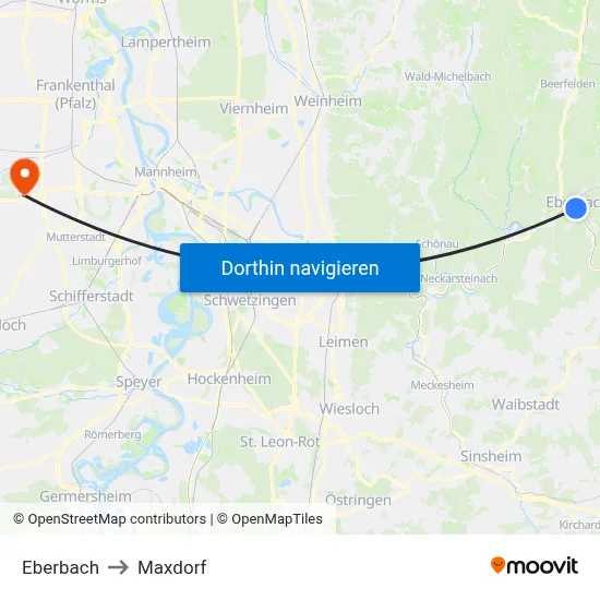 Eberbach to Maxdorf map