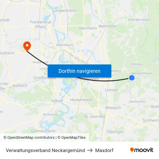 Verwaltungsverband Neckargemünd to Maxdorf map