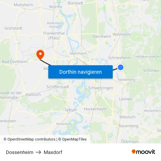 Dossenheim to Maxdorf map