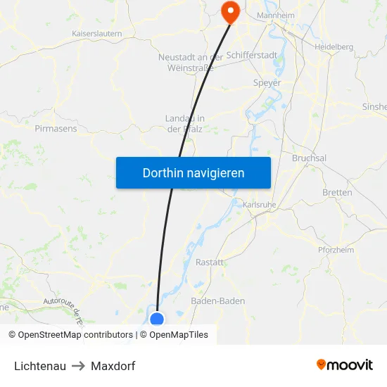 Lichtenau to Maxdorf map