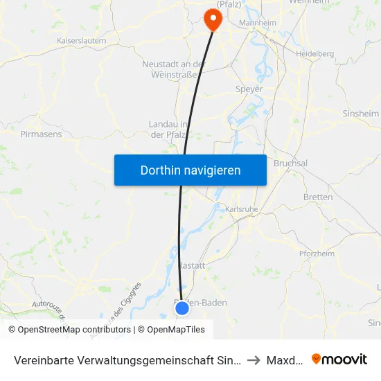 Vereinbarte Verwaltungsgemeinschaft Sinzheim to Maxdorf map