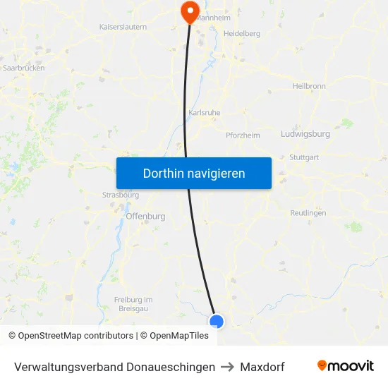 Verwaltungsverband Donaueschingen to Maxdorf map