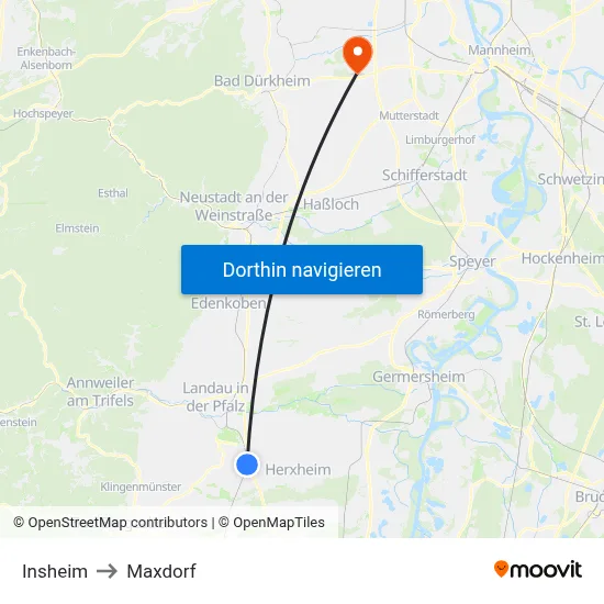 Insheim to Maxdorf map