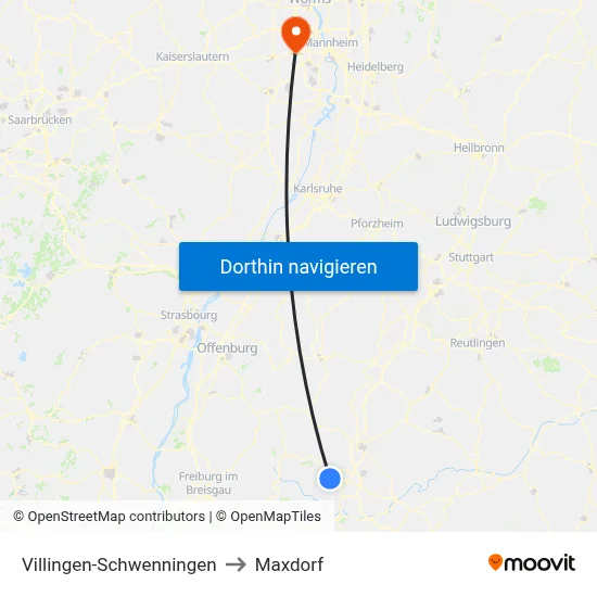 Villingen-Schwenningen to Maxdorf map
