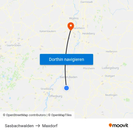 Sasbachwalden to Maxdorf map