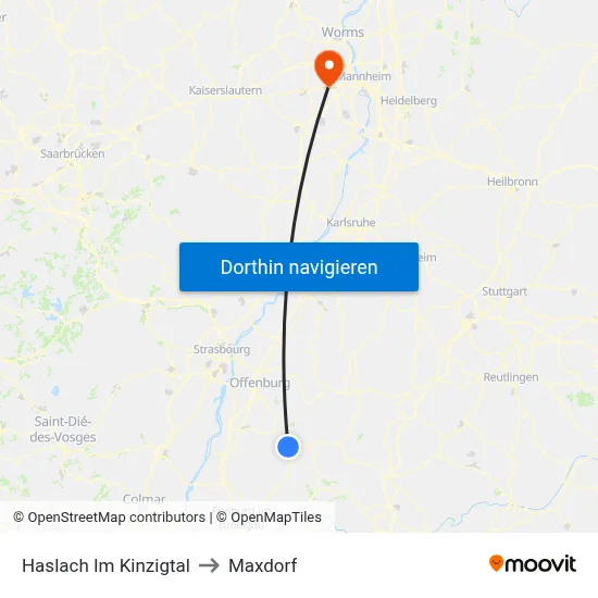 Haslach Im Kinzigtal to Maxdorf map
