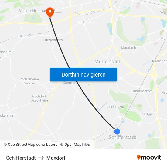 Schifferstadt to Maxdorf map