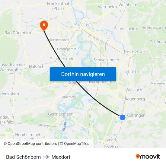 Bad Schönborn to Maxdorf map