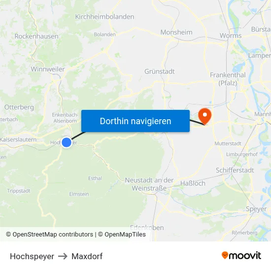 Hochspeyer to Maxdorf map
