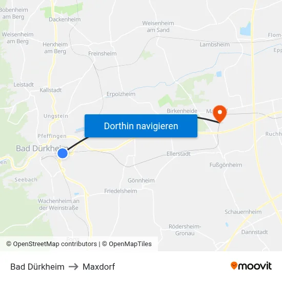 Bad Dürkheim to Maxdorf map