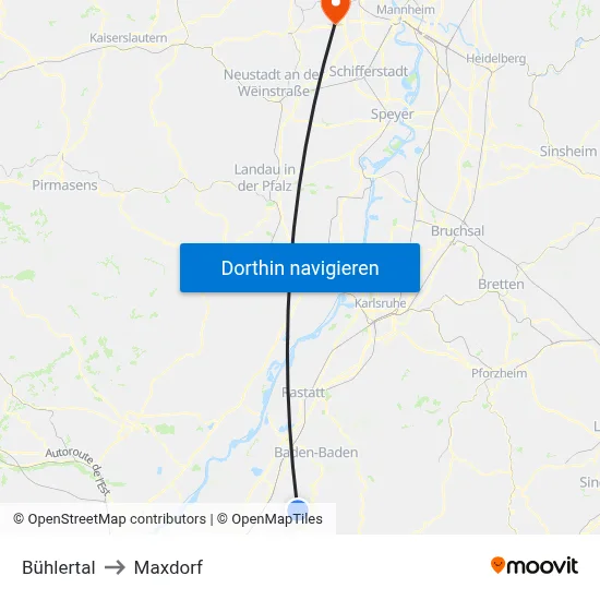 Bühlertal to Maxdorf map