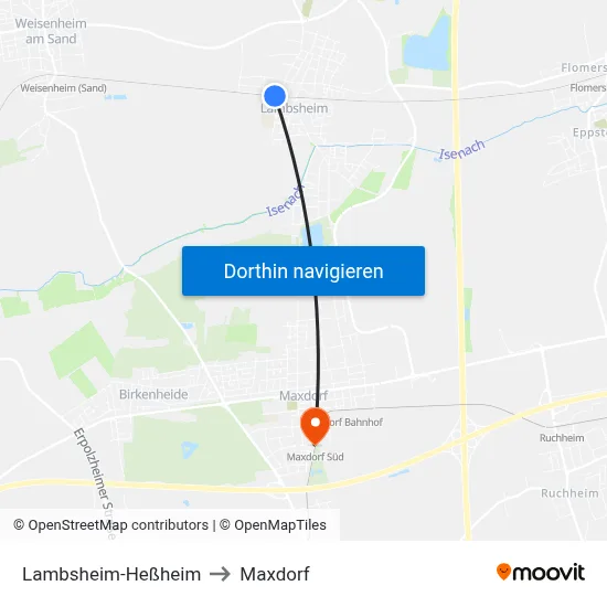 Lambsheim-Heßheim to Maxdorf map