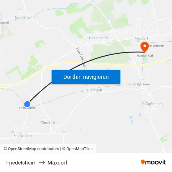 Friedelsheim to Maxdorf map