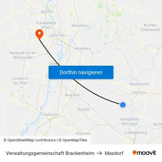 Verwaltungsgemeinschaft Brackenheim to Maxdorf map