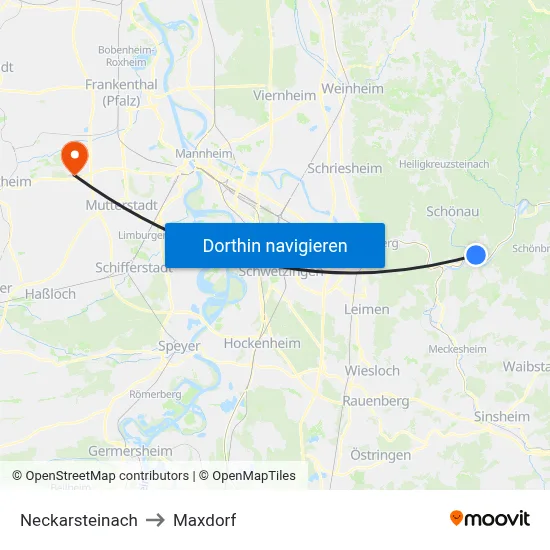 Neckarsteinach to Maxdorf map