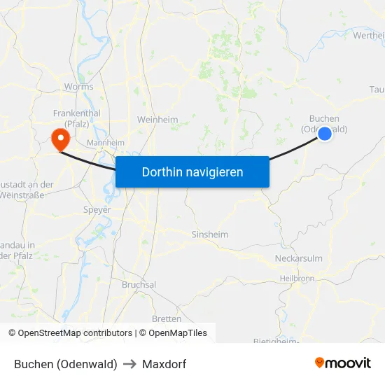 Buchen (Odenwald) to Maxdorf map