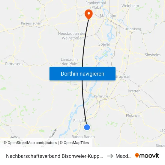 Nachbarschaftsverband Bischweier-Kuppenheim to Maxdorf map