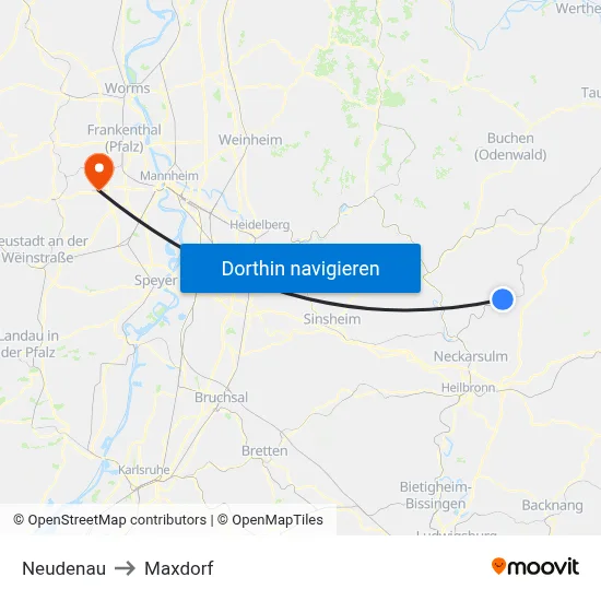 Neudenau to Maxdorf map