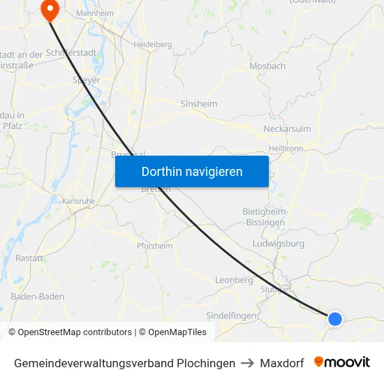 Gemeindeverwaltungsverband Plochingen to Maxdorf map