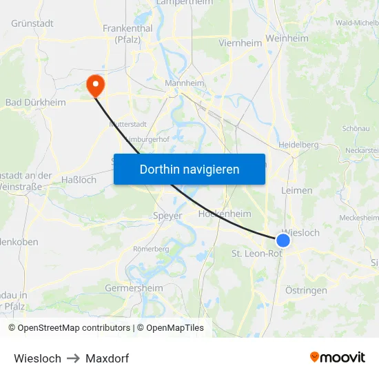 Wiesloch to Maxdorf map