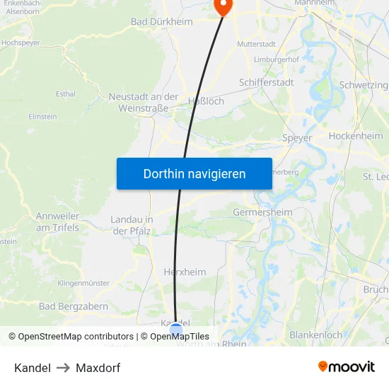 Kandel to Maxdorf map
