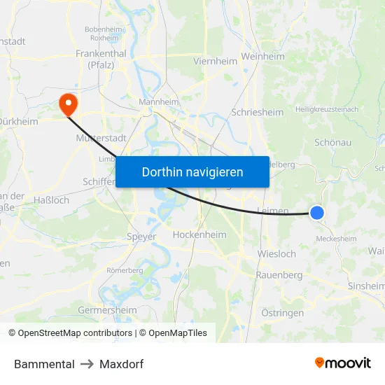 Bammental to Maxdorf map