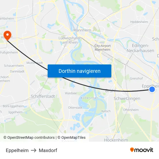 Eppelheim to Maxdorf map