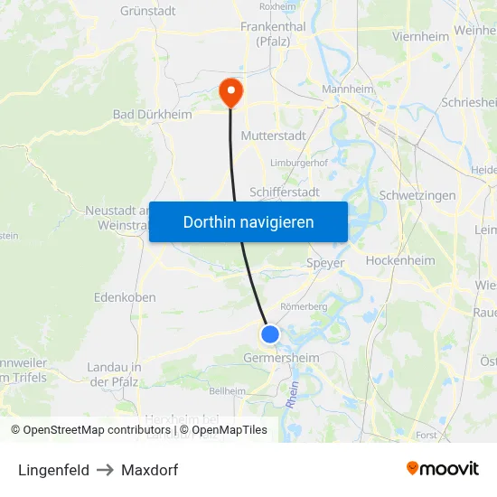 Lingenfeld to Maxdorf map
